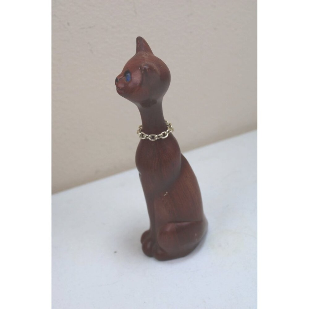 MCM Cat Figurine Elegonated Skinny Slim Faux Wood Blue Rhinestone Eyes 92165 - Picture 5 of 10